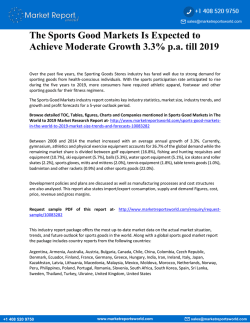 The Sports Good Markets Is Expected to Achieve Moderate Growth 3.3% p.a. till 2019