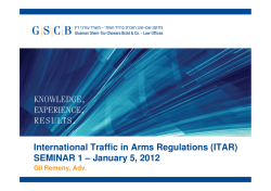International Traffic in Arms Regulations (ITAR) SEMINAR 1