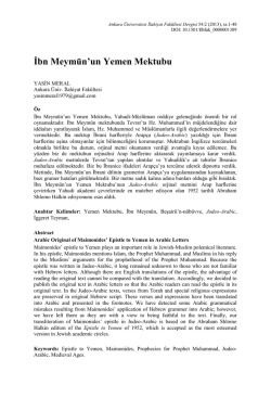 İbn Meymūn`un Yemen Mektubu - Ankara Üniversitesi Dergiler