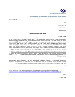 מכתב לשלומית נמליך בנושא לימודי שימור באוניברסיטת חיפה, 22 באפריל 2012