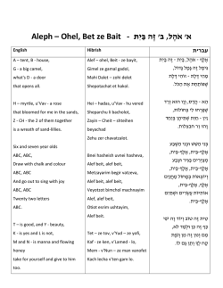 Aleph – Ohel, Bet ze Bait - בַּיִת זֶה ` ב, אֹהֶ ל `א
