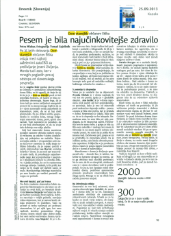 Pesem je bila najučinjkovitejše zdravilo, Dnevnik, 25. 9. 2013