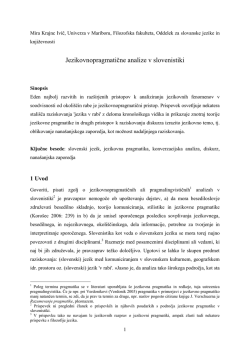 Jezikovnopragmatične analize v slovenistiki