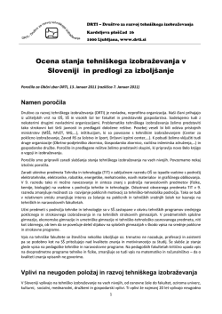 Ocena stanja tehniškega izobraževanja v Sloveniji in predlogi za