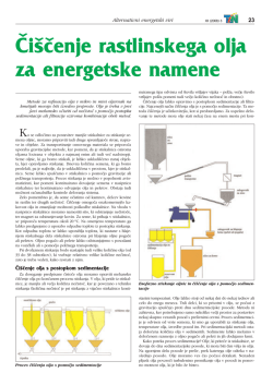 Čiščenje rastlinskega olja za energetske namene