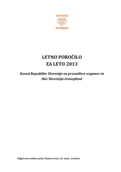 Letno poročilo 2013 - Slovenija Transplant