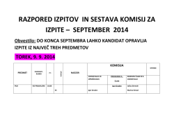 razpored izpitov in sestava komisij za izpite – september 2014