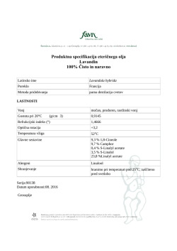 Produktna specifikacija eteričnega olja Lavandin 100% Čisto in