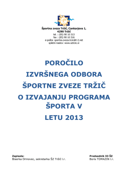 poročilo izvršnega odbora športne zveze tržič o izvajanju programa