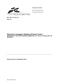 Slovenian Language I Syllabus (Primary Cycle)