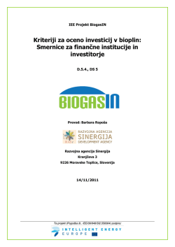 Kriteriji za oceno investicij v bioplin: Smernice za