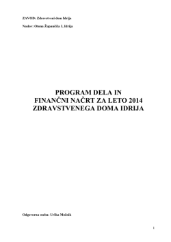 Poslovno finančno in strokovno poročilo ZD Idrija 2014