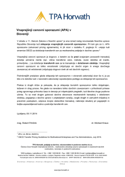 Vnaprejšnji cenovni sporazumi (APA) v Sloveniji