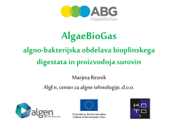 AlgaeBioGas algno-bakterijska obdelava bioplinskega digestata in