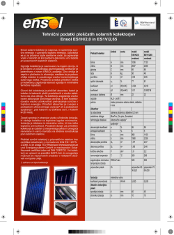 Tehnični podatki ploščatih solarnih kolektorjev Ensol ES1H
