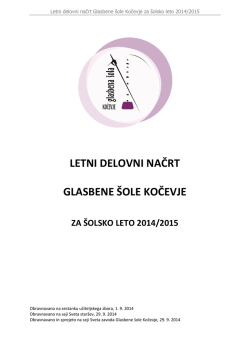 Letni delovni načrt Glasbene šole Kočevje za šolsko leto 2014 / 2015