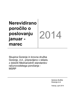 Poročilo o poslovanju januar-marec 2014