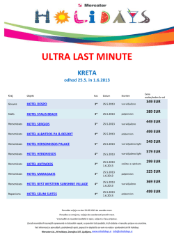 ULTRA LAST MINUTE KRETA odhod 25.5. in 1.6.2013