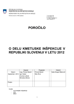 Poročilo o delu kmetijske inšpekcije za leto 2012