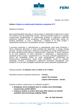 Maribor, 24.2.2015 Zadeva: Razpis za sodelovanje študentov