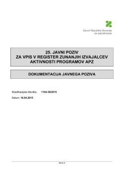 25. javni poziv za vpis v register