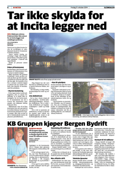 KB Gruppen kjøper Bergen Bydrift 3. nov. 2014 Les mer i pdf-fil