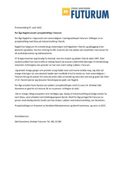 Pressemelding 07. april 2015 Per-Åge Nygård ansatt i