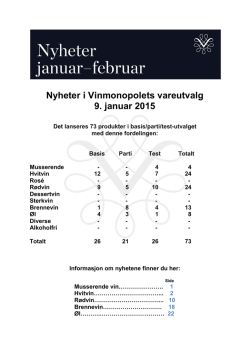 Nyheter i Vinmonopolets vareutvalg 9. januar 2015