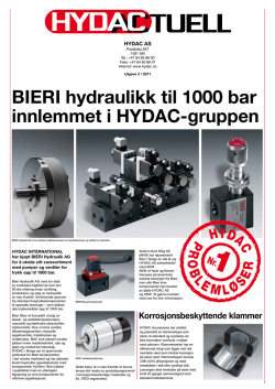 BIERI hydraulikk til 1000 bar innlemmet i HYDAC