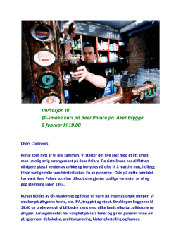 Invitasjon til Øl-smake kurs på Beer Palace på Aker Brygge 5 februar