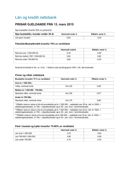 Prisar nettobank LÅN frå 13. mars 2015