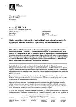NVEs innstilling - Søknad fra Sauland kraftverk AS om konsesjon for