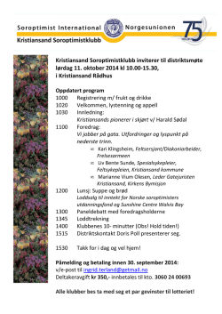 Kristiansand Soroptimistklubb inviterer til distriktsmøte lørdag 11