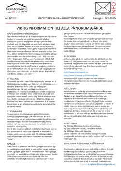 VIKTIG INFORMATION TILL ALLA PÅ NORUMSGÄRDE