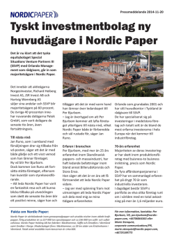 Tyskt investmentbolag ny huvudägare i Nordic Paper