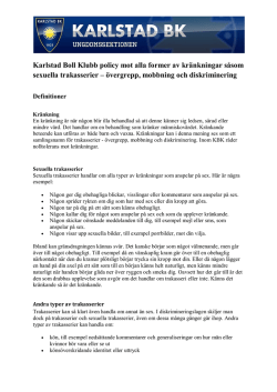 Karlstad Boll Klubb policy mot alla former av kränkningar