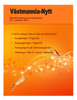 Västmannia-Nytt nr 3, 2012 - IOGT