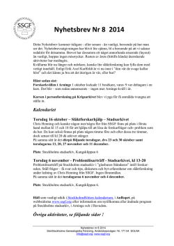 Nyhetsbrev Nr 8 2014 - StorStockholms Genealogiska Förening