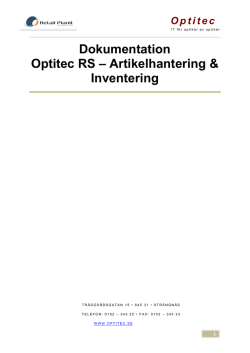 Optitec RS - Artikelhantering & Lager