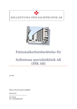 Patientsäkerhetsberättelse - Sollentuna Specialistklinik AB