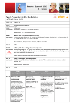 Agenda Product Summit 2013 den 3 oktober