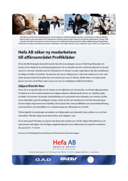 Hefa AB söker ny medarbetare till affärsområdet Profilkläder