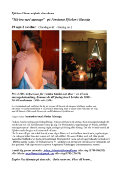 "Må-bra-med-massage" på Pensionat Björken i Hassela 29 sept