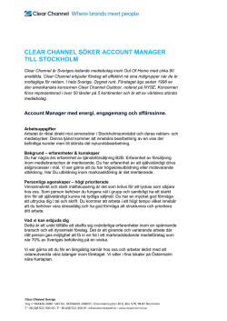 CLEAR CHANNEL SÖKER ACCOUNT MANAGER TILL STOCKHOLM