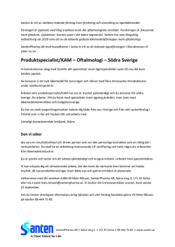 Produktspecialist/KAM – Oftalmologi – Södra Sverige