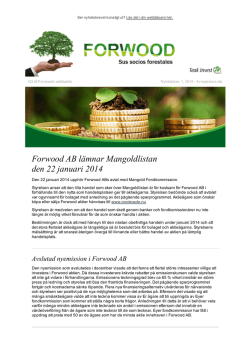Forwood AB lämnar Mangoldlistan den 22 januari 2014