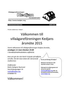 Välkommen till villaägareföreningen Kedjans årsmöte 2015