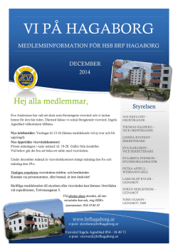 BrfHagaborg nyhetsbrev dec 2014 - Hagaborgs Bostadsrättsförening
