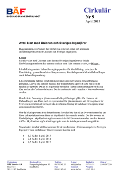 Nr 9 2013 Avtal klart med Unionen och Sveriges Ingenjörer
