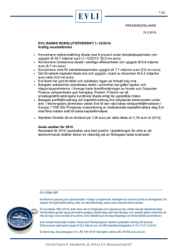 Evli Bank Abp`s årsrapport 2014 (sammanfattning)